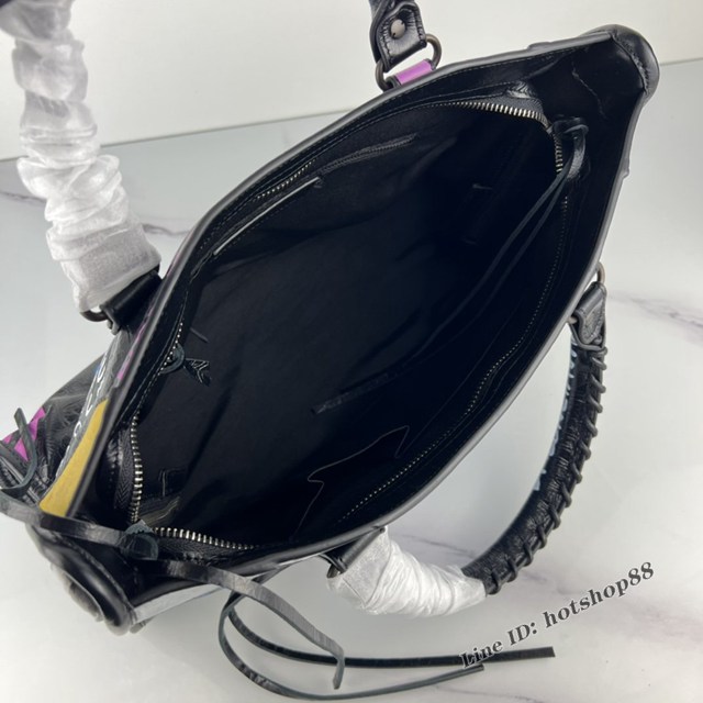 Balenciaga專櫃爆款塗鴉機車包 巴黎世家手提單肩背款原廠爆裂綿羊皮大號塗鴉包 fyj1172